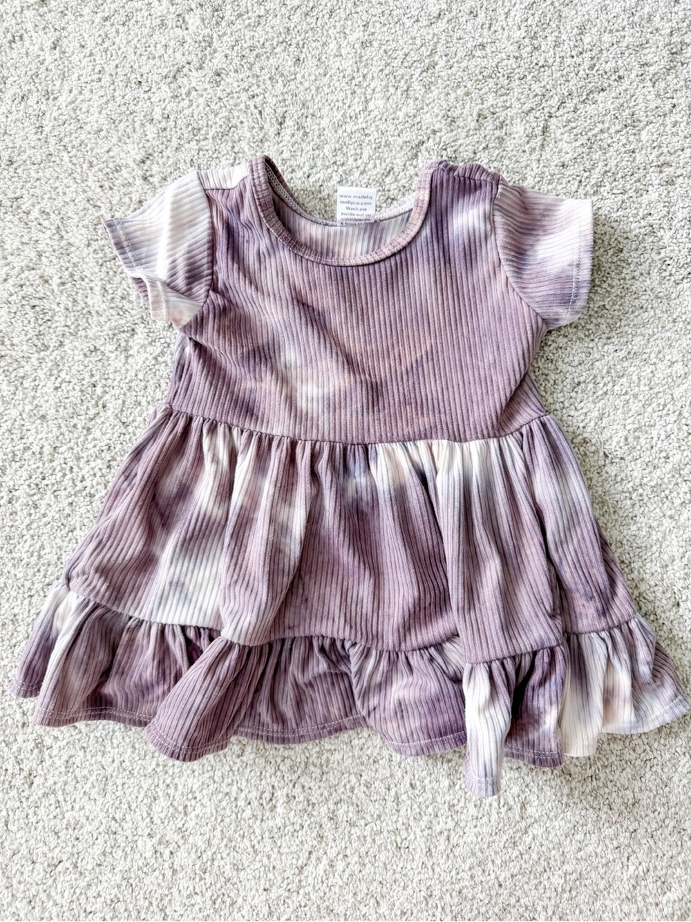 Tie-Dye Ribbed Short Sleeve Peplum Top - Purple & Cream